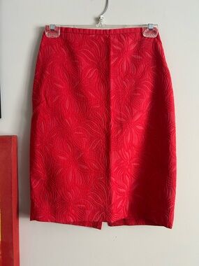 The Limited Red Textured Floral Pencil Skirt